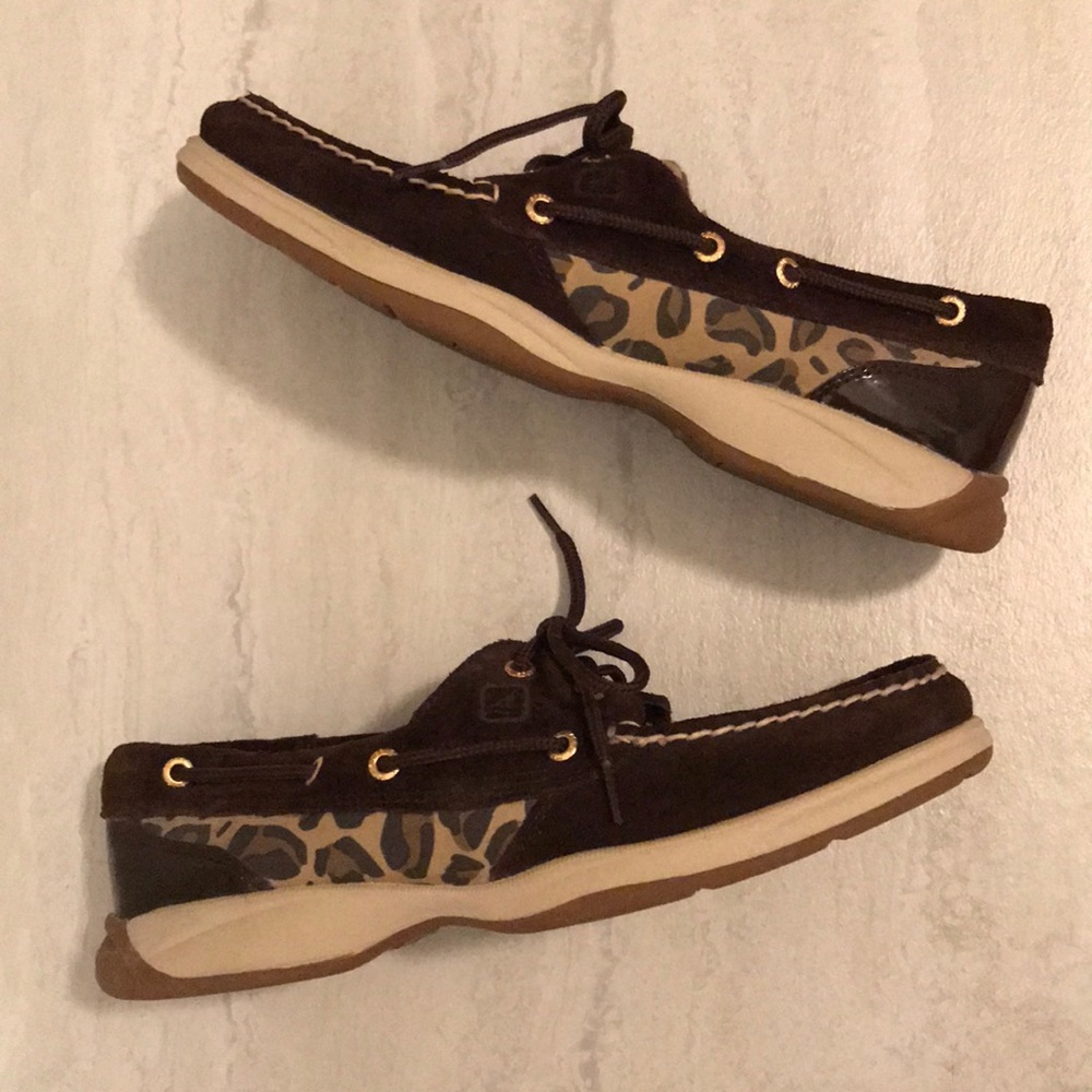 Sherry’s Topsiders Dark brown with Leopard design